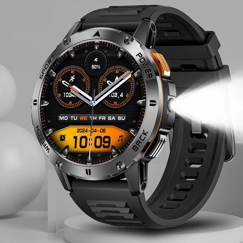 2025  Smart Watch Wireless Calling Weather Forecast Magnetic Charging Waterproof LED Flashlight Men smartwatch For Android IOS