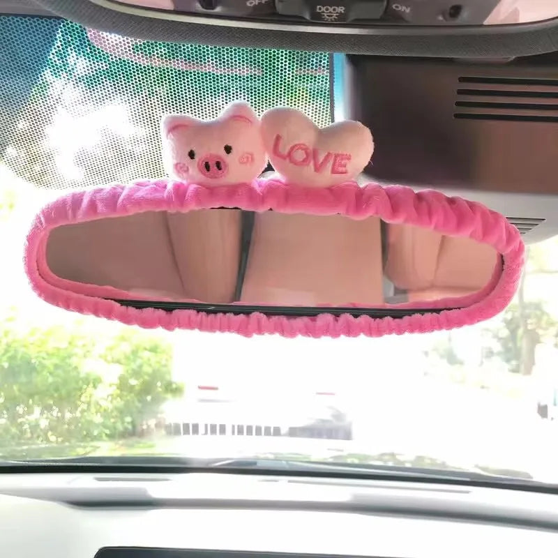 Cute Cat Rabbit Car Cartoon Seat Belt New Rearview Mirror Figure South Korea Car Mirror Hanging Accessories Pink Interior Woman