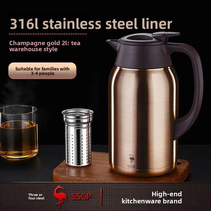 German Three Four Steel 316 Stainless Steel Insulated Tea Pot Home Use Steaming Tea Pot Insulated Water Pot Hot Water Bottle