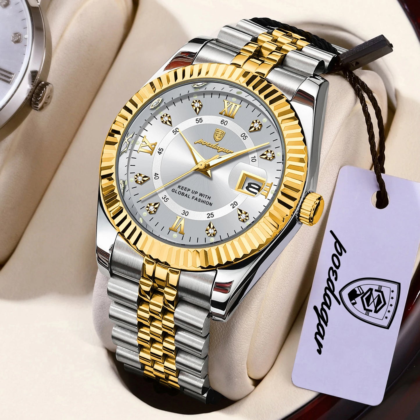POEDAGAR Top Luxury Couple's Watches Luminous Date Classic Watches For Couple Quartz Stainless Steel Couple Watch Lovers Set+Box