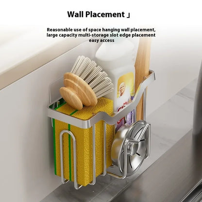 ZEXEF Sponge Holder Kitchen Sink Organizer Rustproof Stainless Steel Multifunctional Holder for Sponge Brush Sink Stopper