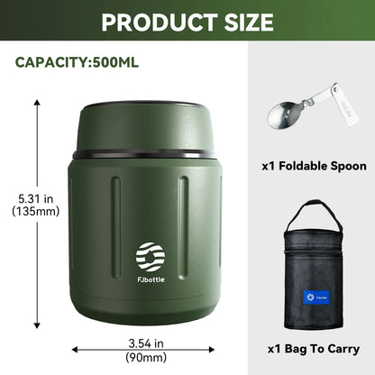 Fjbottle 500ml Food Thermos,  316 Stainless Steel Vacuum Insulated Food Jar With Spoon Kids Lunch Box