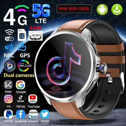 5G/4G Smart Watch 720*720 AMOLED 1.95 inch HD 900W Camera 8GB+128GB RAM 1990mAh Clock GPS WIFI Google APP Smartwatch Android 9.0