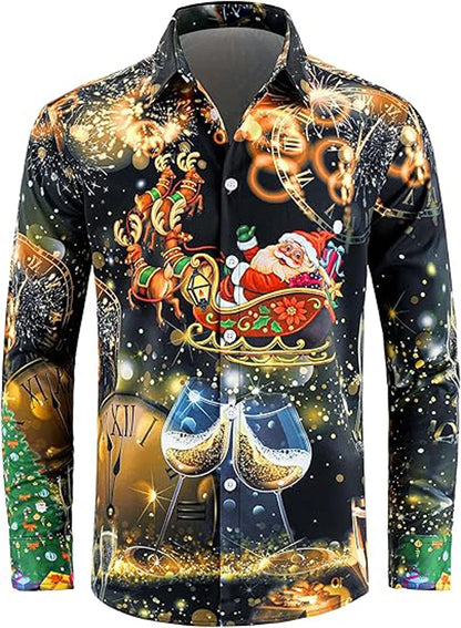 3D printed cartoon prints, high-quality and comfortable men's boutique fashion long-sleeved shirt, trendy printed men's shirt