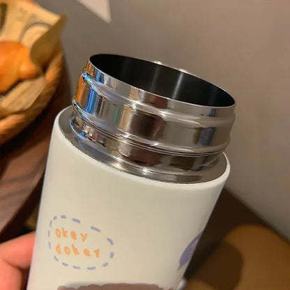 380ML Stainless Steel Thermos Vacuum Flask Cute Cartoon Thermal Water Bottle for Girls Insulated Straw Cups Tumbler Drinkware