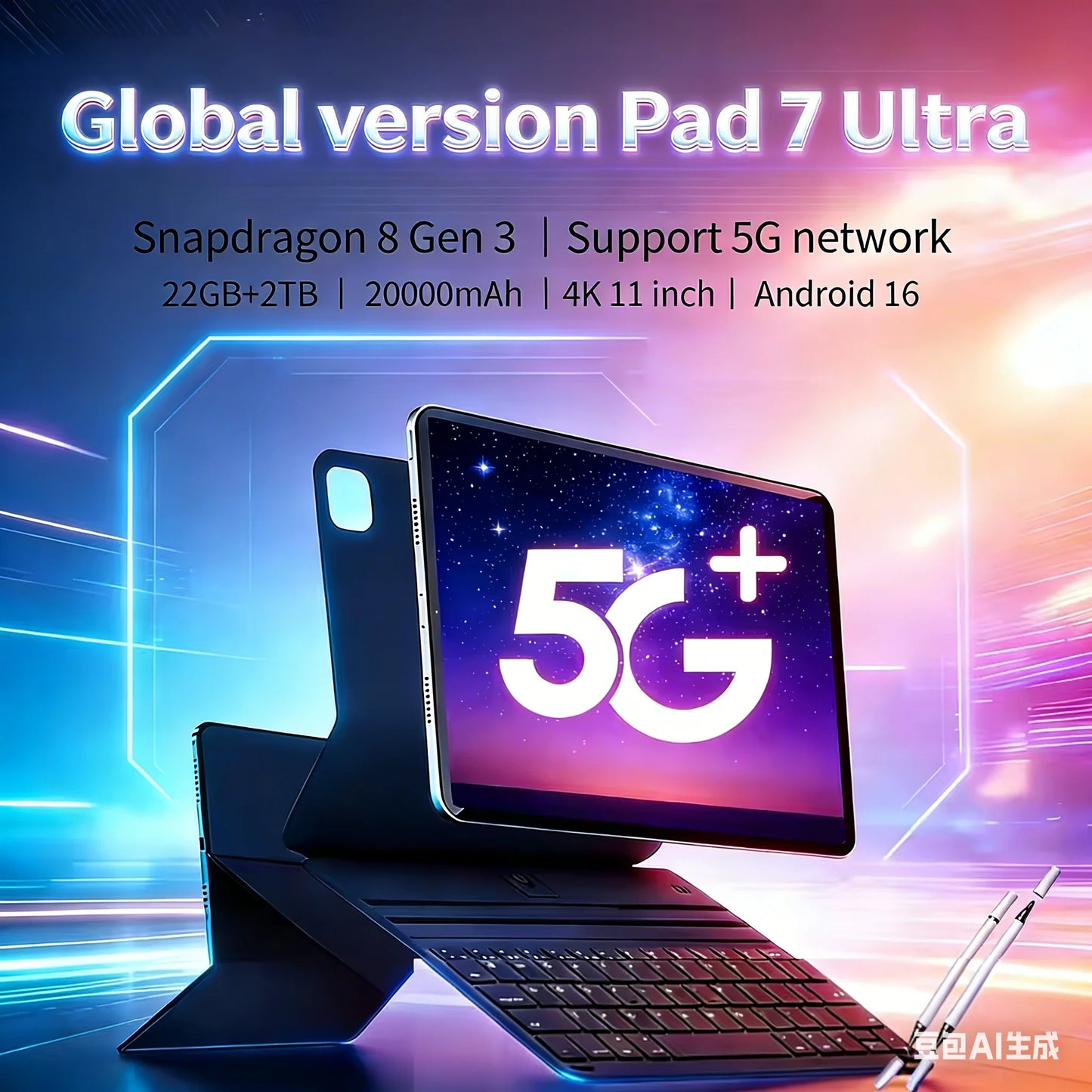2025 Global Version Pad 7S Pro Ultra Snapdragon 8GEN3 Android 14 Tablet 11Inch HD 22GB+2TB 20000 mAh 5G Dual SIM Wifi Tables PC