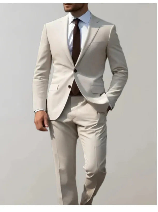 Business Casual Men's Two-Piece Suit Set Wedding Groomsmen Pure Color Formal Wear Spring Summer Autumn Winter New Arrival