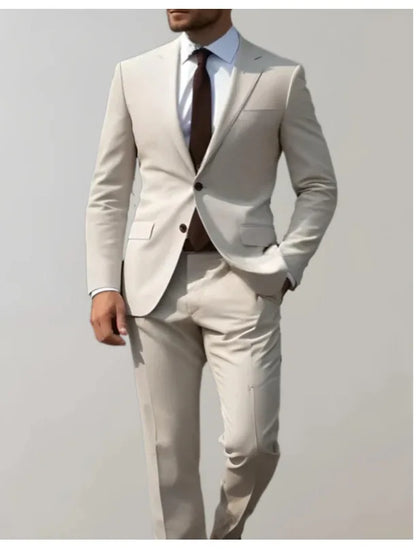 Business Casual Men's Two-Piece Suit Set Wedding Groomsmen Pure Color Formal Wear Spring Summer Autumn Winter New Arrival