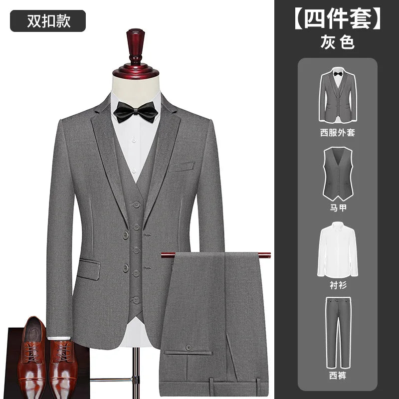 Men's Big Size Suit Set Professional Business Wedding Groom Office Team Uniform Summer Formal Suit