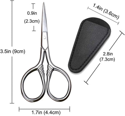 1pc Small Precision Scissors Stainless Steel Multi-Purpose Vintage Beauty Grooming Kit for Eyebrow Eyelash Beard with PU Sheath