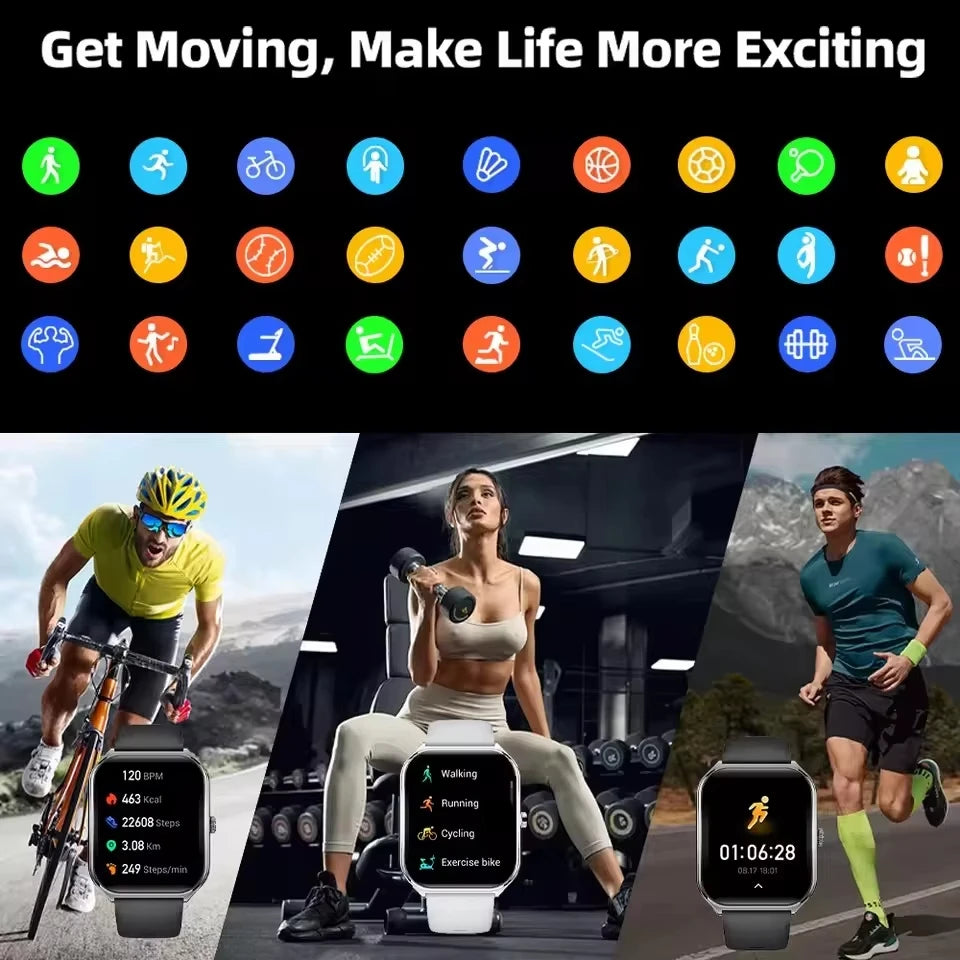 2025 new smart watch, 1.96-inch sports watch, IP67 waterproof, 110+ sports mode, fitness activity tracker, ultra-thin watch.