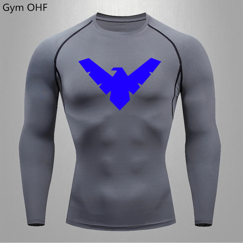 Compression Nightwing Print Tops For Men T Shirt Rashguard Jiu Jitsu Gym Fitness Running Train   ing Shirts Jersey Short Sleeved