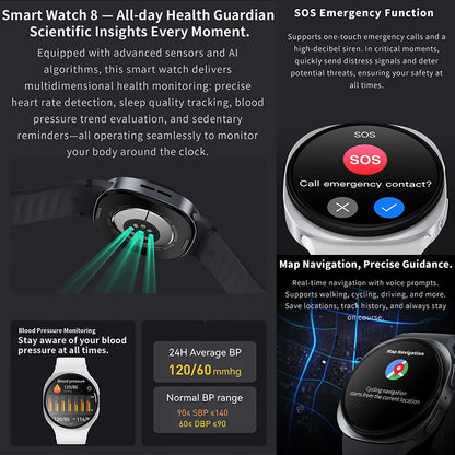 2026 New HD8 Smart Watch 1.46" Al Assistant SOS Sports Mode Heart Rate Women’s Health IP68 Waterproof Bluetooth Call Smart Watch