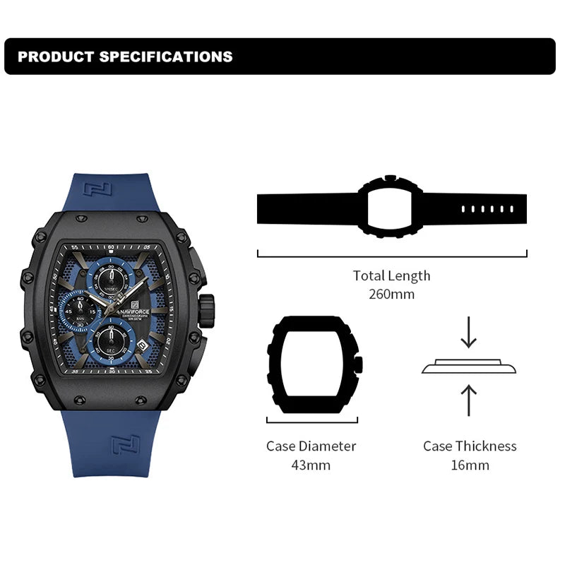 NAVIFORCE Fashionable 2025 Watches for Men Multifunctional 30M Waterproof Sports Quartz Silicone Strap Luxury Clock Reloj Hombre