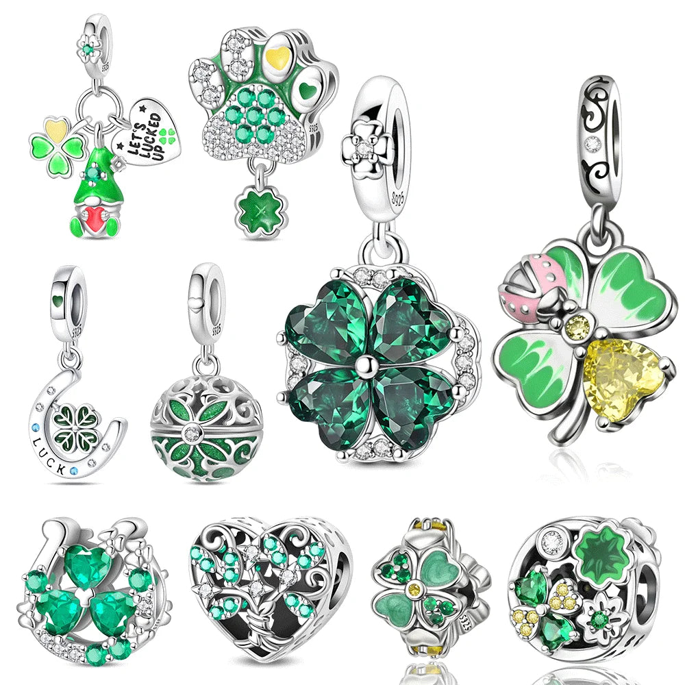 Lucky Clover Series Bead 925 Sterling Silver Original Charms Fit Pendant Charm Bracelet Dangle for Women DIY Fine Jewelry Making