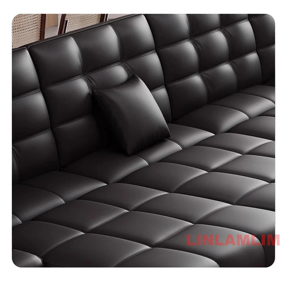 Linlamlim Modern Convertible Couch with Tufted Backrest and Armrest – Genuine Leather Sectional Sofa Bed,Functional Sleeper Sofa