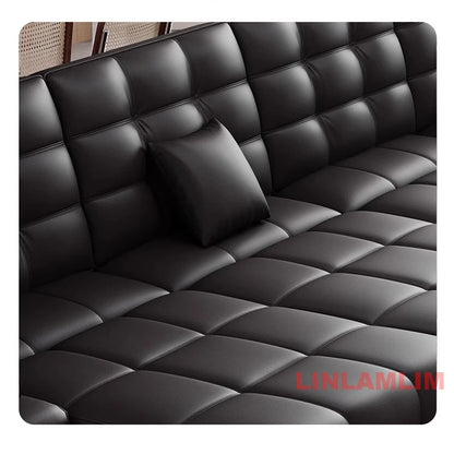 Linlamlim Modern Convertible Couch with Tufted Backrest and Armrest – Genuine Leather Sectional Sofa Bed,Functional Sleeper Sofa