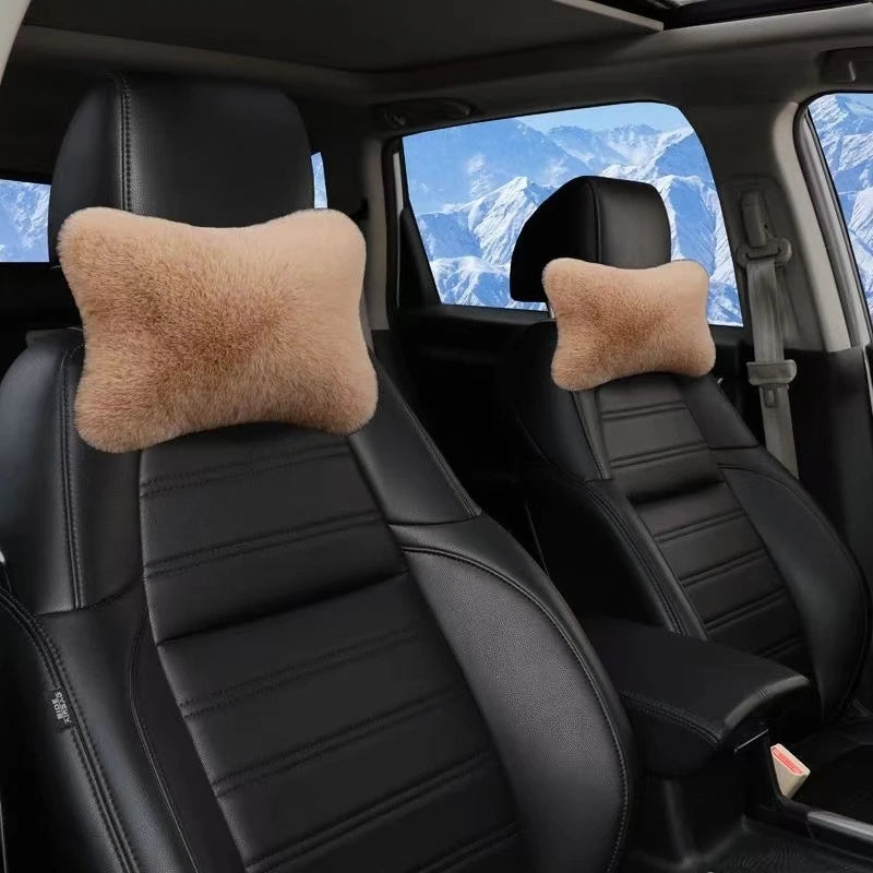 2pc Plush Car Headrest & Neck Pillow - Soft Foam, Adjustable Headrest for, SUVs, Trucks, Buses Portable Travel Headrest Pillow