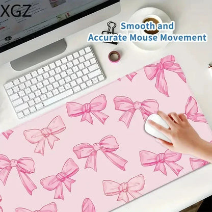 New Cute Pink Bow Mouse Pad Large Keyboard Desk Pads 900x400mm Playmat Non-slip Rubber Base Washable Rug for Office and Home Use