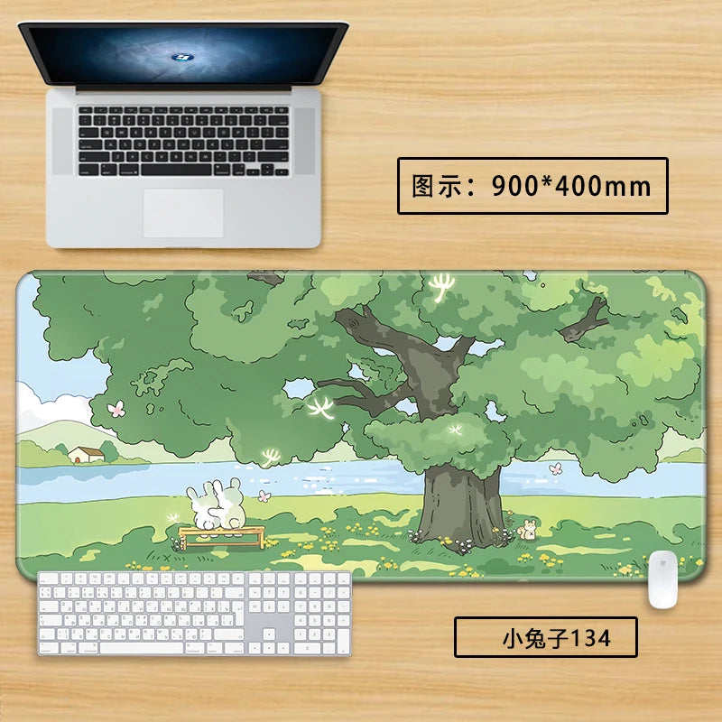 Green Aesthetic Mouse Pad - XXL Cute Desk Mat for Girls, Non-Slip Keyboard Surface for Office & Home, Soothing Pastel Design