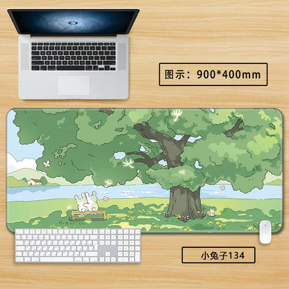 Green Aesthetic Mouse Pad - XXL Cute Desk Mat for Girls, Non-Slip Keyboard Surface for Office & Home, Soothing Pastel Design