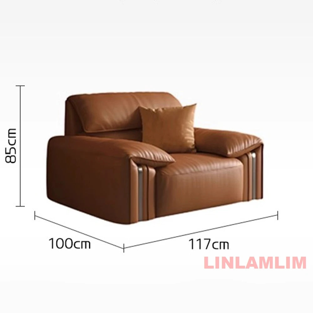 Modern Convertible Genuine Leather Sofa Bed – Multi-functional Electric Sleeper Couch with Adjustable Seats & Wide Chaise Lounge