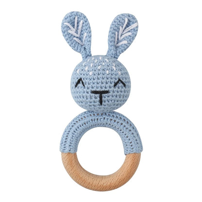 Bunny Baby Wooden Teether Crochet Giraffe Rattle Toy BPA Free Wood Rodent Rattle Baby Mobile Gym Custom logo Educational