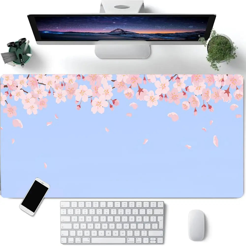 Blue Cherry Blossoms Mousepad Home Computer Table Large Pc Mouse Pad Art Sakura Keyboard Mause Rug Desk Mat Offices Accessories