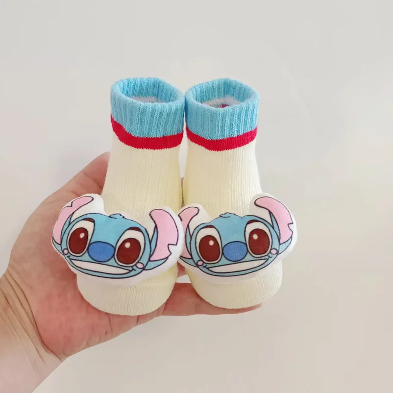 Disney Mickey Stitch Cartoon Cute Doll Baby Socks Cotton Non-slip Sock Newborn Girls Clothes Boys Accessories Babies Stuff Kids