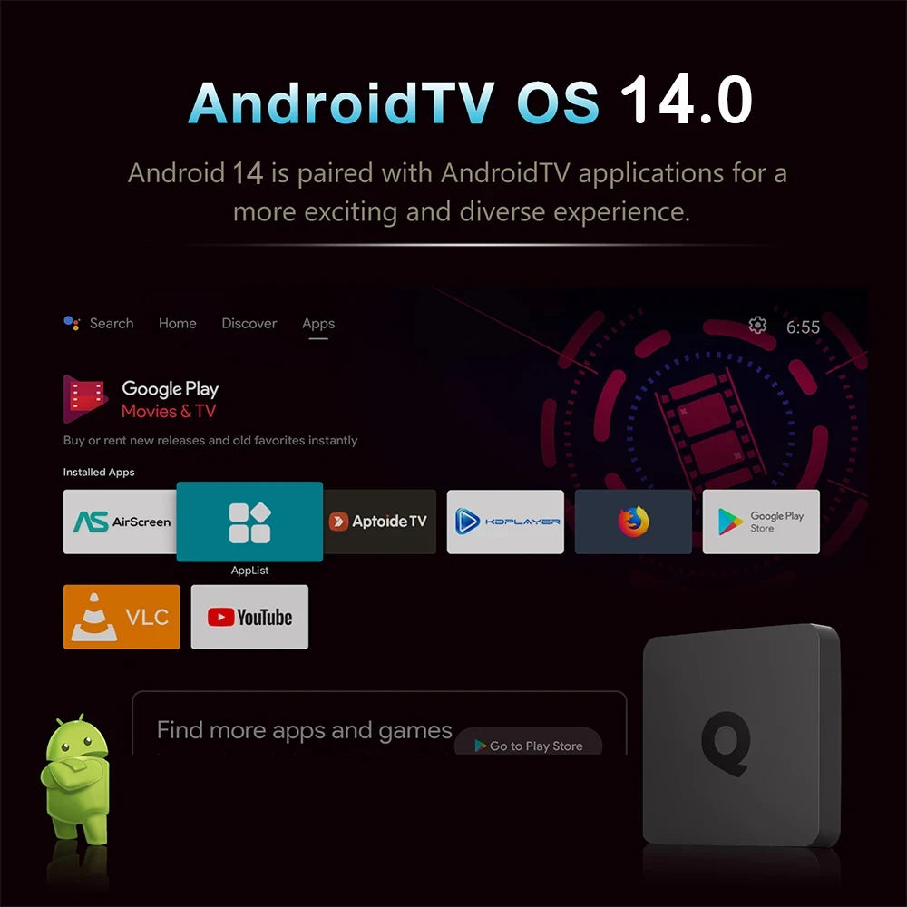 Very Fast Smart TV Box Q1 H313 8K Android 14 TV Box Support Dual Wifi 5G BT6.0 Google Assistant 8GB 128GB Streaming Media Player