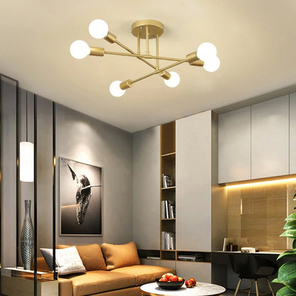 Retro Industrial Wrought Iron Material 6Heads LED Ceiling Lamp Home Luminaire  Modern Living Room Light E27 Decoration Light