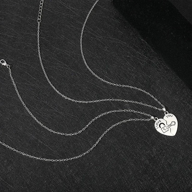2pcs Couple Lock Key Heart Puzzle I Love You Pendant Couple Necklace Pendants Necklaces for Lovers Valentine's Day Jewelry Gifts