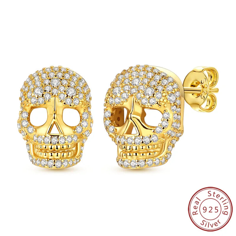 Halloween Earrings Ring Necklace 925 Sterling Silver Sparkling Skull Bow Stud Drop Earring For Women Men Halloween Party Jewelry