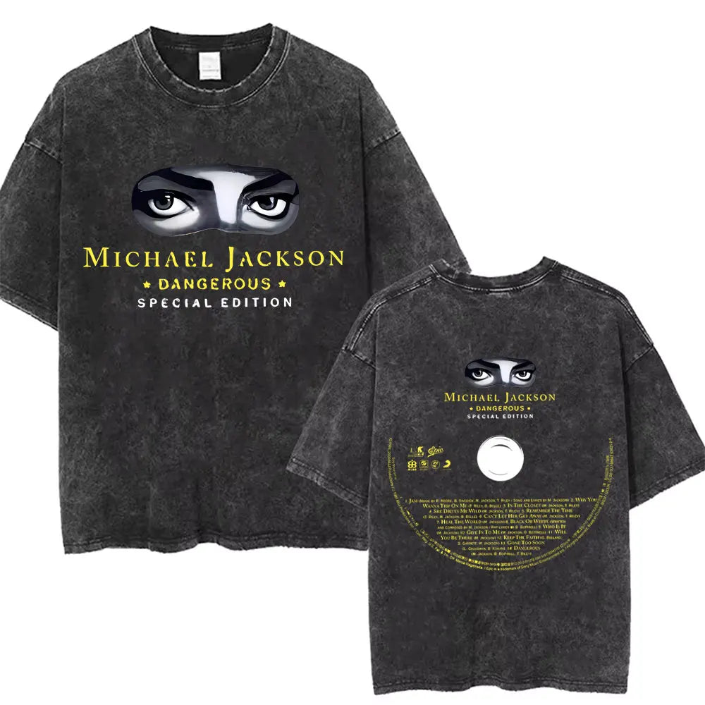 Vintage Washed Michael Jackson King of Pop T-shirt Men Women Retro Gothic Rock T-shirts Men's Punk Oversized T Shirts Streetwear