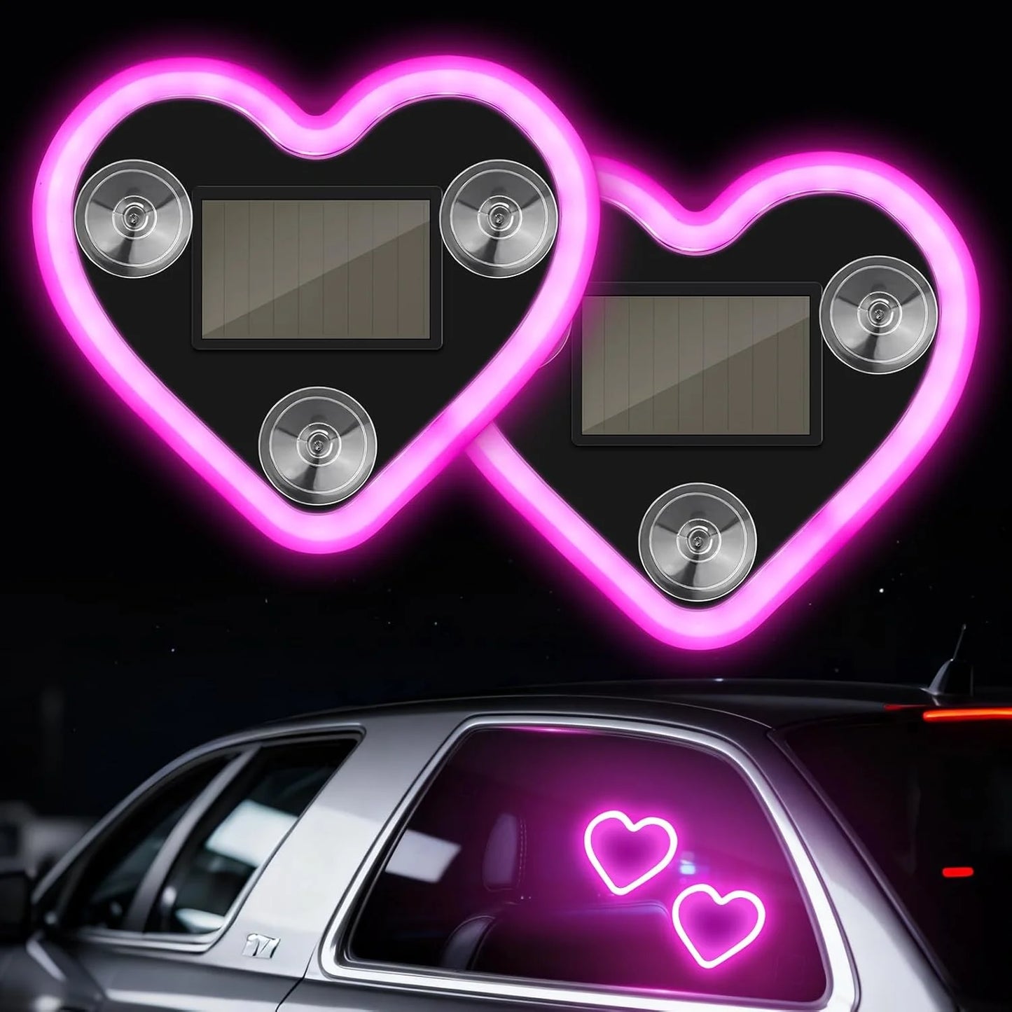 Universal Car Solar Heart-shaped Light Car Window LED Peach Heart Atmosphere Lamp for Car Exterior Interior Decoration