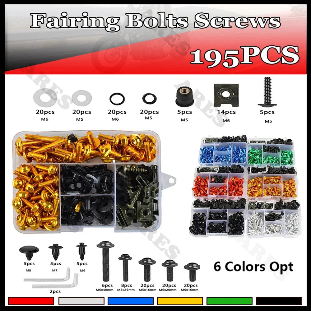 195Pcs Motorcycle Accessories Aluminum Fairing Bolt Screws Kit Nut Clip For Honda CB650R CB500X CB400 CB500 CB650 CB125R CB1000R