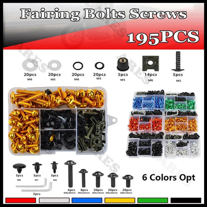 195Pcs Motorcycle Accessories Aluminum Fairing Bolt Screws Kit Nut Clip For Honda CB650R CB500X CB400 CB500 CB650 CB125R CB1000R