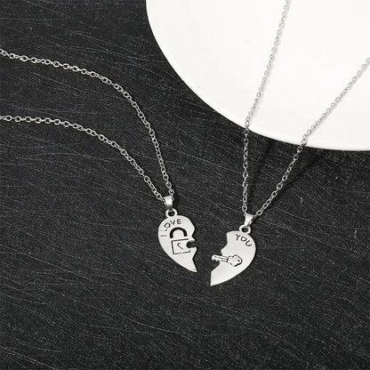 2pcs Couple Lock Key Heart Puzzle I Love You Pendant Couple Necklace Pendants Necklaces for Lovers Valentine's Day Jewelry Gifts