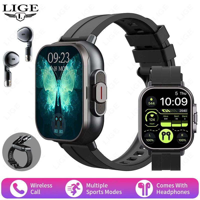 NFC Smart Watch TWS 2-in-1 Headset Bluetooth Call Heart Rate Blood Pressure Health Monitoring Headphones Play Music Smartwatch