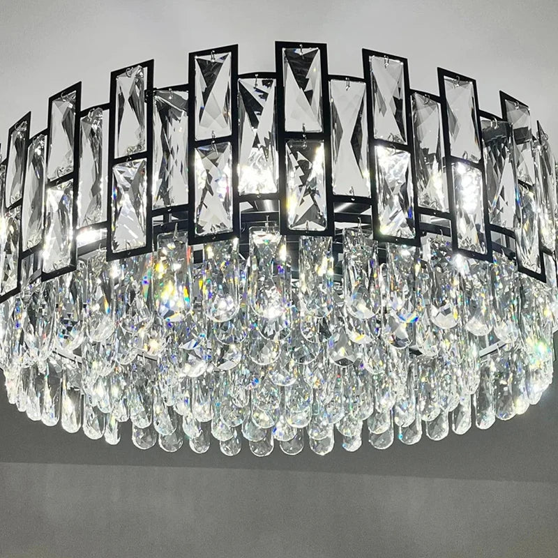 Black Crystal Chandelier For Living Room Modern Home Decor Hanging Lamp Round Bedroom Lighting Fixture Luxury Led Cristal Lustre