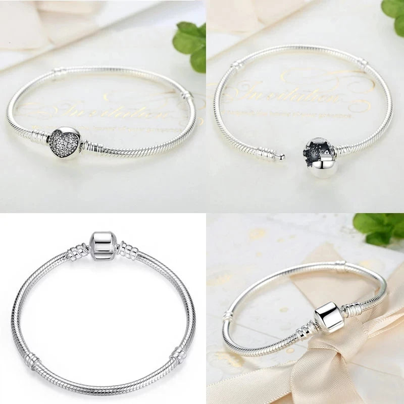 2025 New Disney Mickey Mouse Spider Man Heart Clip Original 925 Silver Plated Bracelet Love Buckle Bead Decoration DIY Women's