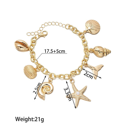 Bohemian Summer Style Bracelet For Women Metal Starfish Shell Scallop Mermaid Charm Bangle Female Fashion Beach Vacation Jewelry