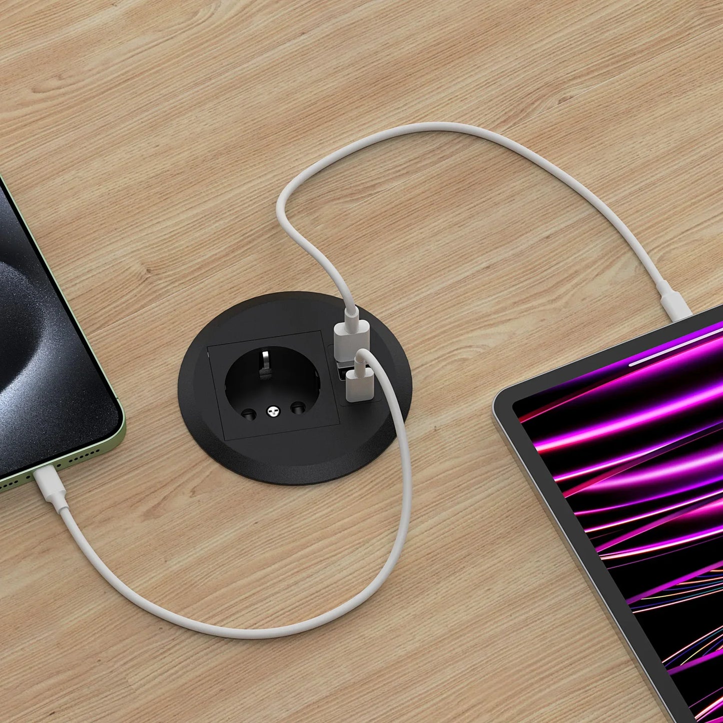 EU Built-in Desktop USB Socket with Type-c Smart Round Grommet table Electrical Power Recessed Outlet 16A for Office Furniture