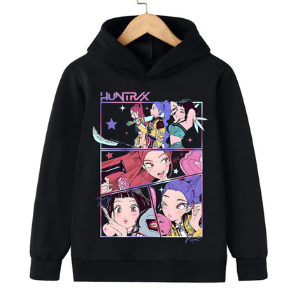 2025 Movie KPop Demon Hunters Cartoon Girls Boys Hoodies Children's Korean Wave Print Fashion Casual Tops Casual Girls Clothing