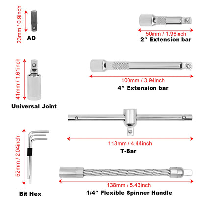 Motorcycle Repair Tool Kit 1/4-Inch Socket Set Car Repair Tool Ratchet Torque Wrench Combo Auto Repairing Set Mechanic Tools