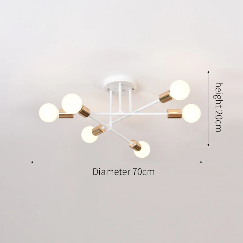 Retro Industrial Wrought Iron Material 6Heads LED Ceiling Lamp Home Luminaire  Modern Living Room Light E27 Decoration Light