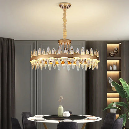 Living Room Luxury Crystal Chandeliers Modern Island Lighting Golden Lobby Decorative Lights