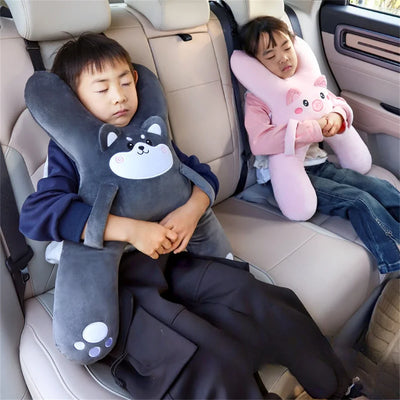 Kids Car Neck Pillow with Seat Belt Safety Sleep Aid Prevent Leaning Head Back Seat Sleeping Comfort During Long Distance Trave