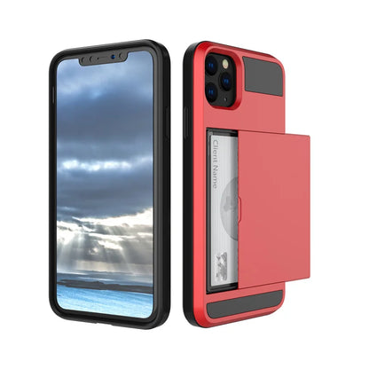 Slide Wallet Credit Card Slot PC Phone Case For iPhone 13 12 Mini 11 14 15 Pro Max XS XR 7 8 Plus SE TPU Armor Shockproof Cover