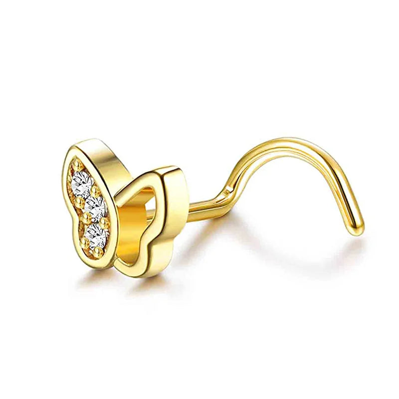 Drperfect Nose Rings Studs for Women Surgical Steel 20G Nose Hoop Corkscrew L Shaped Nose Stud Nose Ring Nose Piercing Jewelry